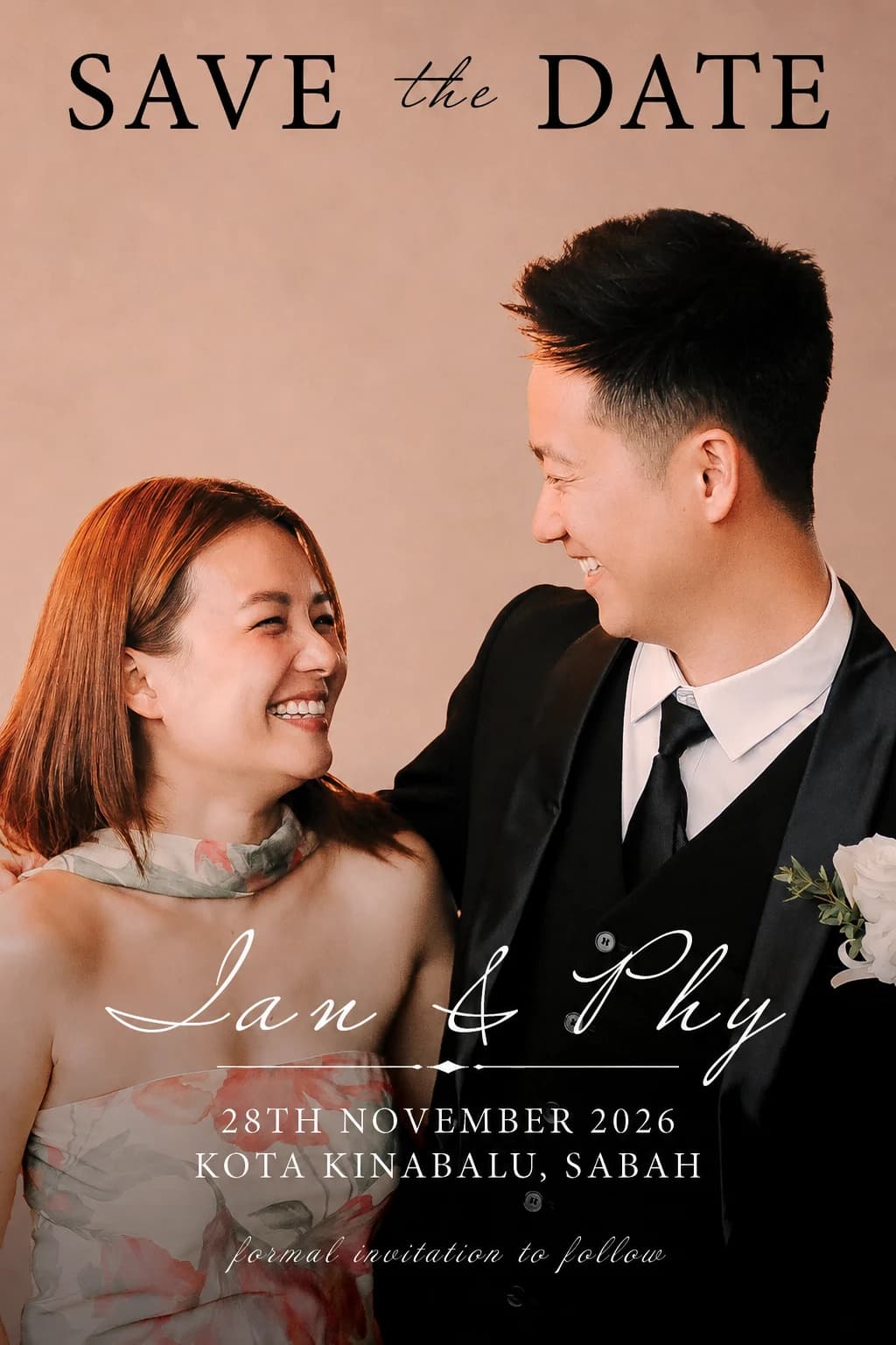 Save the date for Ian and Phy on 28 November 2026 in Kota Kinabalu